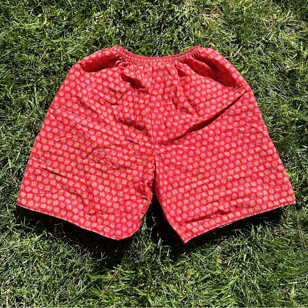 red floral baggy shorts